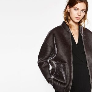 Zara Velvet Bomber Zippered Jacket